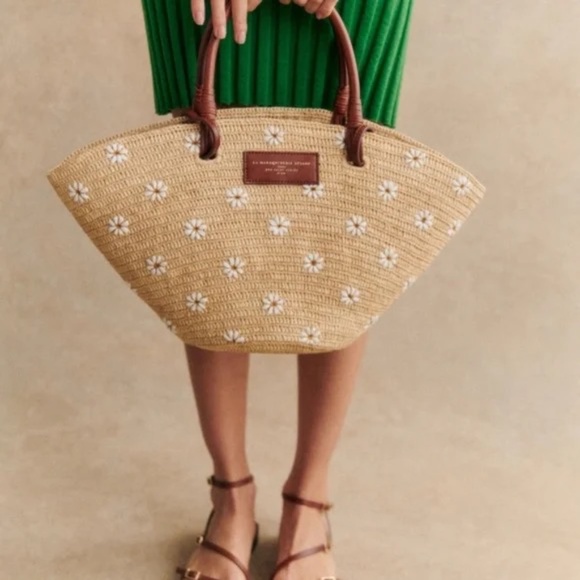 Sold Out! Sezàne Justine Embroidered Flower Raffia Basket Bag - Picture 1 of 8